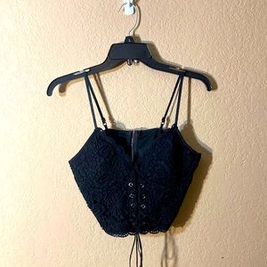 Romwe M Black Lacey Corset Crop Top
